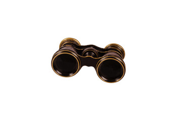 Vintage binoculars on a white background close-up. There is a way.
