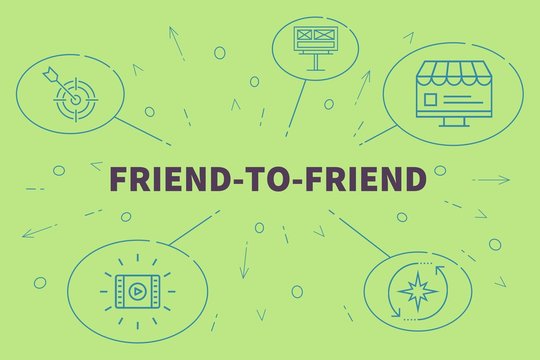 Conceptual business illustration with the words friend-to-friend