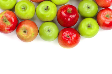 red and green apples isolated on white background with copy space for your text, top view. Flat lay pattern