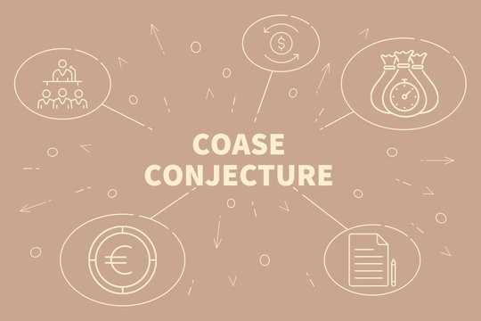 Conceptual business illustration with the words coase conjecture