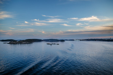 picture taken from a boat towards land