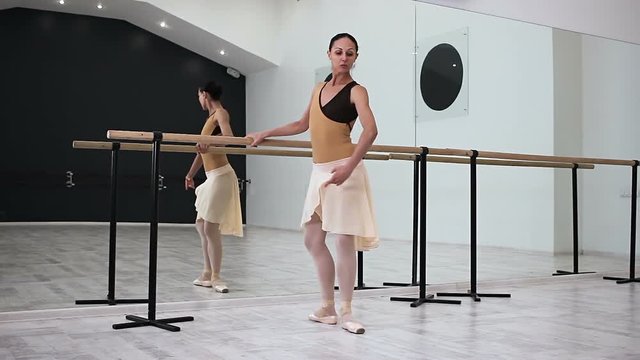 Dancer practising Grand battement, Port de bras, Rond de jambe par terre