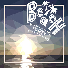 beach party with polygonal sunset
