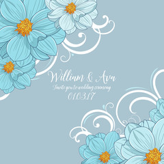 Wedding invitation with flowers Dahlia. Stylish vintage frame on polka dot background. Cards, greetings Birthday. Vector illustration.