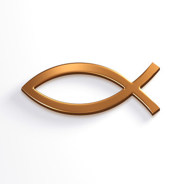 Bronze Christ Fish . 3D Render Illustration