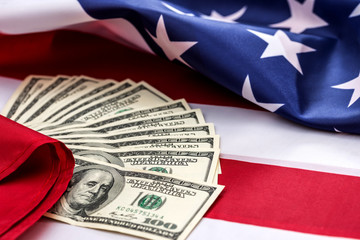 the money on the American flag is close up