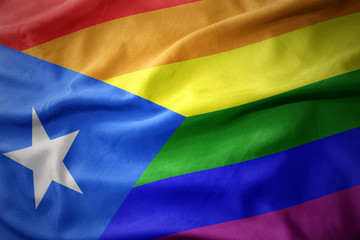 waving puerto rico rainbow gay pride flag banner