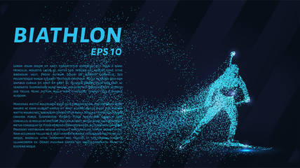 Biathlon consists of particles. The biathlon consists of dots and circles. Blue biathlon on a dark background.