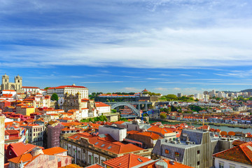 Fototapeta premium Porto, Portugal. view of downtown of Porto, Portugal with Dom Luis I Bridge over Douro River