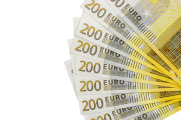 200 euro banknotes isolated on white background