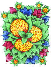 Watercolor ornamental yellow flowers