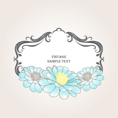 Floral frame in vintage style with hand-drawn flower chamomile.
