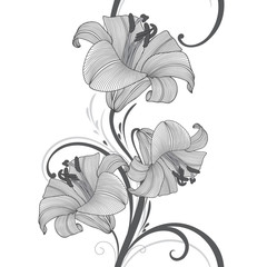 Seamless hand-drawing floral background with flower lily. 