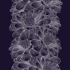 Silver seamless hand-drawing floral background with flower chamomile . 