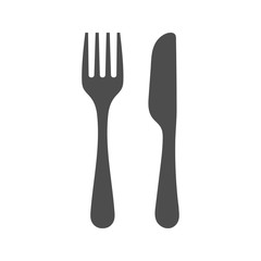 Fork and knife icon isolated on white background.