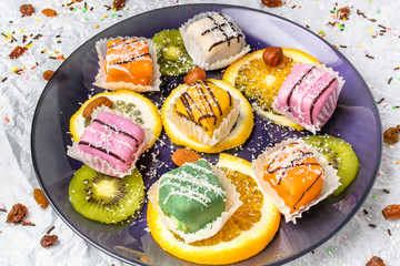 Homemade orange and lemon cookies, mix of citrus fruits