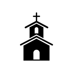 catholic church with cross icon black on white background