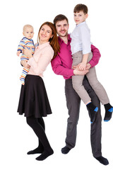 Fototapeta premium Happy family. Father, mother and children. Over white background
