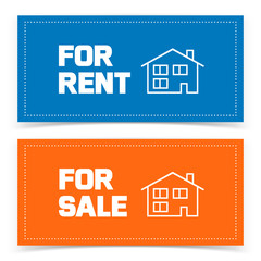 Banner design with house rental and sale icon