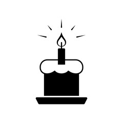 easter traditional cake with shining candle simple black icon on white background