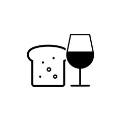 slice of bread and wine vector black on white background