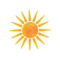 Fototapeta premium Watercolor sun isolated on white background. Vector illustration. Hello summer