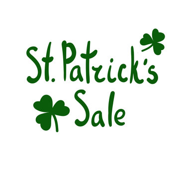 St.Patric's Day sale green lettering vector illustration. For design, print or background