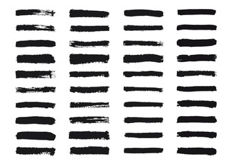Set of grunge brush strokes. Painted stripes collection. Black ink hand drawn texture. Lines isolated on white background