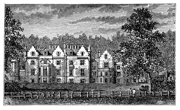 Victorian Engraving Of Abbotsford House, Scotland