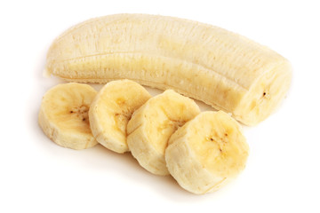 banana sliced isolated on white background. Top view. Flat lay