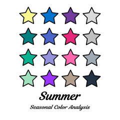 Stock vector color guide. Seasonal color analysis palette for summer  type. Type of female appearance