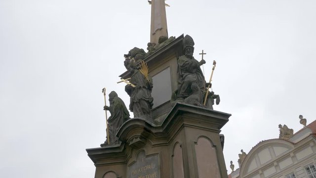 The Holy Trinity Column is installed in Mal&aacute; Strana, Prague, Czech Republic.