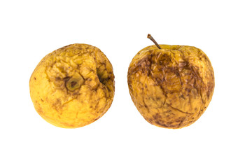 two rotten apples on isolated white background