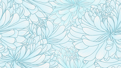 Fototapeta na wymiar Seamless pattern with hand-drawn flowers of chrysanthemums.