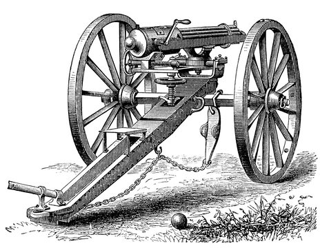victorian engraving of a gatling gun