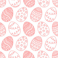 Vector seamless simple pattern with red easter egg on white background. Easter holiday background of ornamental Easter eggs