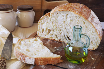 French country bread and olive oil, rustic style