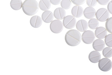 white pill capsule isolated on white background with copy space for your text. Top view. Flat lay