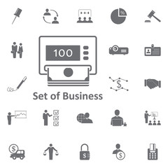 cashing out of an ATM icon. Simple element illustration. Business icons universal for web and mobile