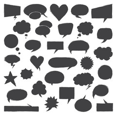 Think talk speech bubbles. Artistic collection of hand drawn doodle style comic balloon, cloud and heart. Vector illustration in sketch style.