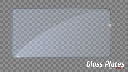 Realistic glass transparent plates, square, rectangle and round.