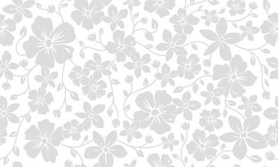 Simple silhouette classic floral seamless pattern. Flowers ornament vector background