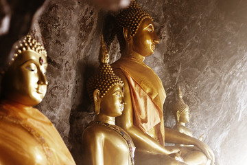 Buddha statues in the tiger cave temple in Krabi, Thailand
