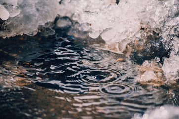 Water splash in the right upper corner of the image in dark tones