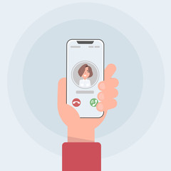 Incoming call on smartphone screen. Flat design vector illustration. Calling service. Modern concept for web banners, web sites, infographics. Creative flat design vector illustration