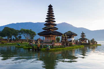 Pura Ulu Danau Bratan Temple in Bali. Early morning, sunrise, twilight, nobody