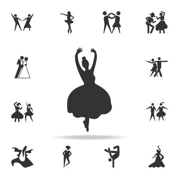 silhouette of ballerina icon. Set of people in dance  element icons. Premium quality graphic design. Signs and symbols collection icon for websites, web design, mobile app