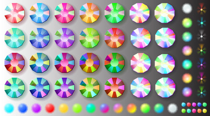 Set of colorful big and small rhinestones or gemstones