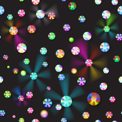 Seamless pattern of colorful big and small rhinestones or gemstones