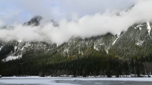 A timelapse movie of the frozen Silver Lake in severe winter weather. Silver Lake Provincial Park, British Columbia, Canada